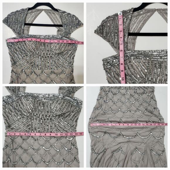 Cache Grey Beaded Sequin Maxi Mermaid Gown sz 6 Cap Sleeve Formal Black Tie - Picture 8 of 14